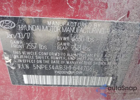 2017 Hyundai Sonata Sport 2.0T from USA, damaged, VIN 5NPE34AB3HH544706